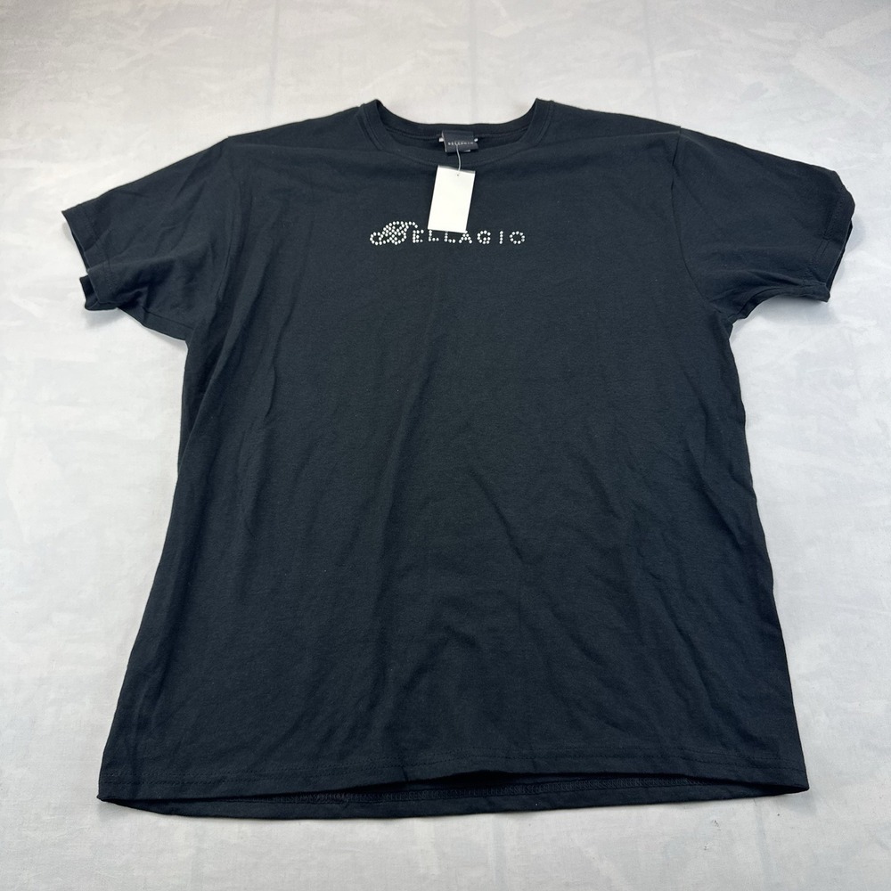 Bellagio Rhinestone Logo T-Shirt Black USA Made 100% Cotton Size L NWT